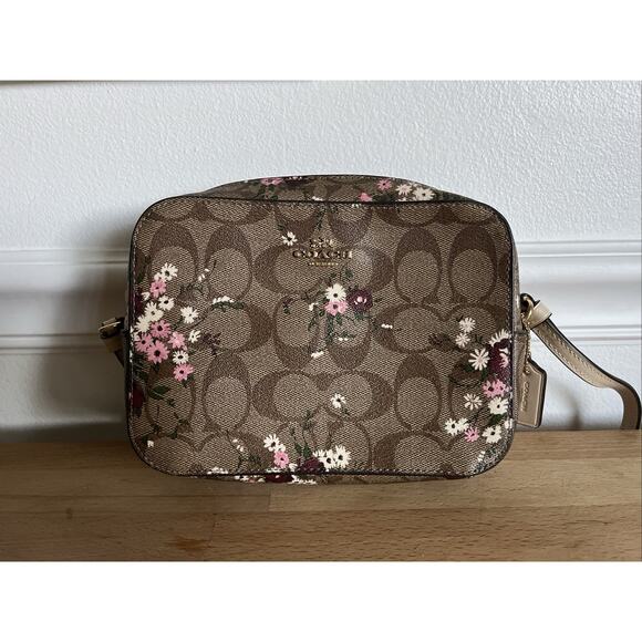 Coach C0037 Mini Camera Crossbody Shoulder Bag Khaki Signature Evergreen Floral - Picture 1 of 13